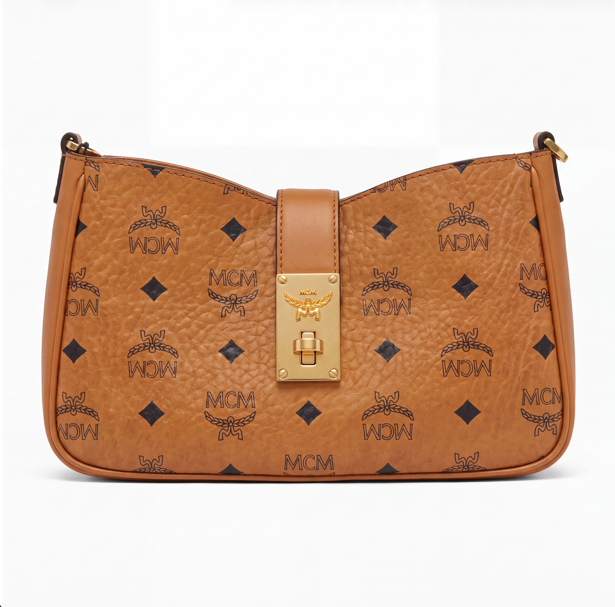 MCM Small Tracy Schultertasche in Visetos Cognac