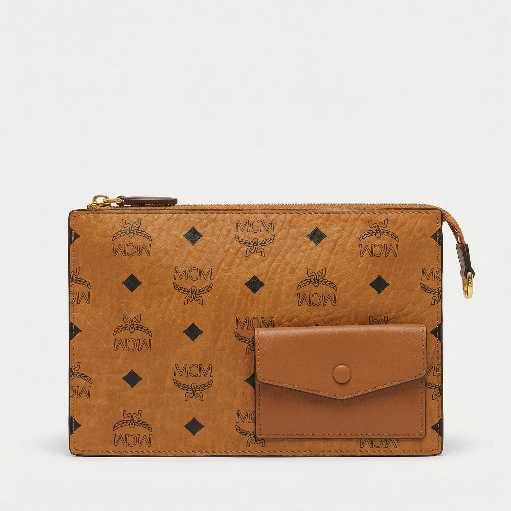 MCM Aren Standing Crossbody Pouch in Cognac