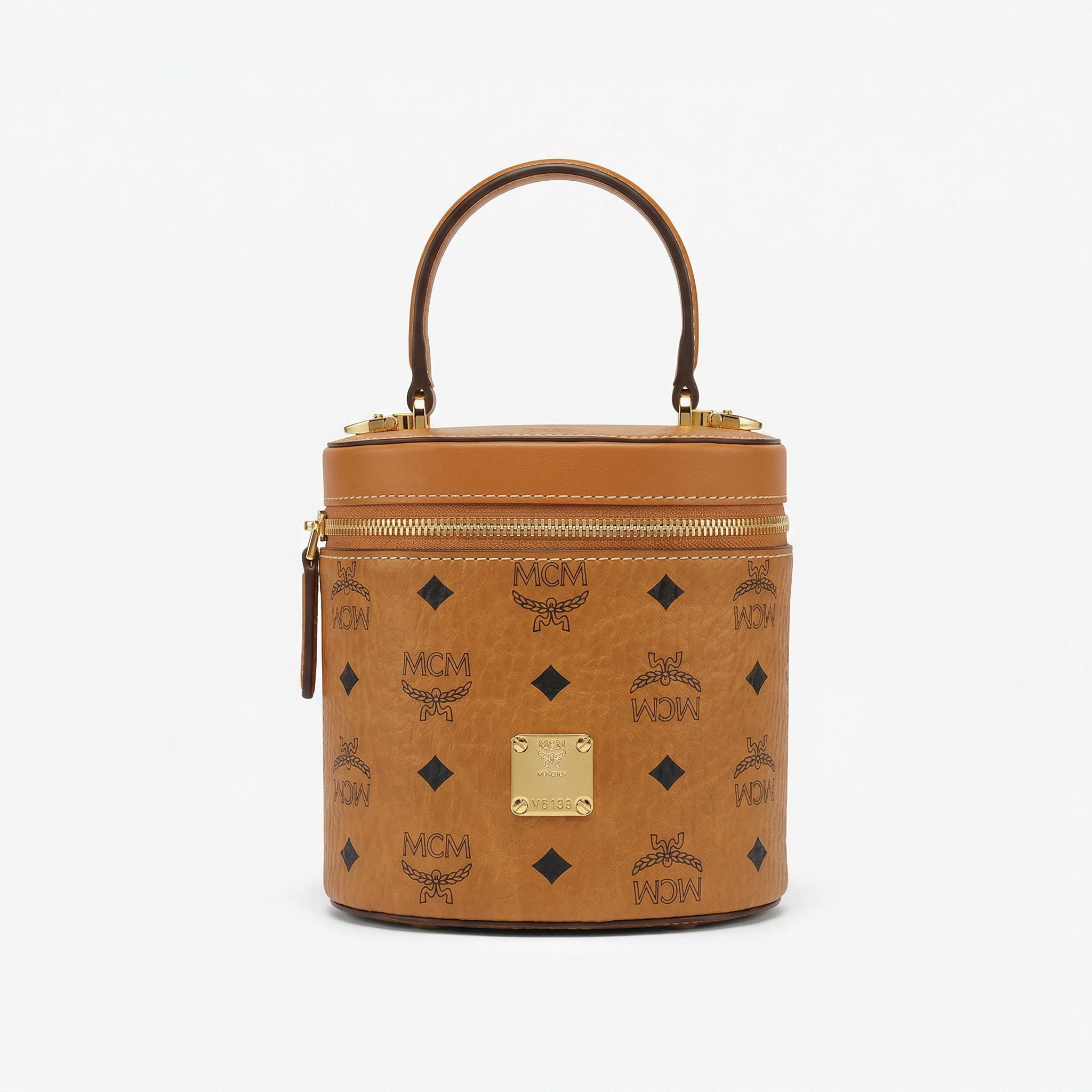 MCM Small Cylinder Crossbody Cognac