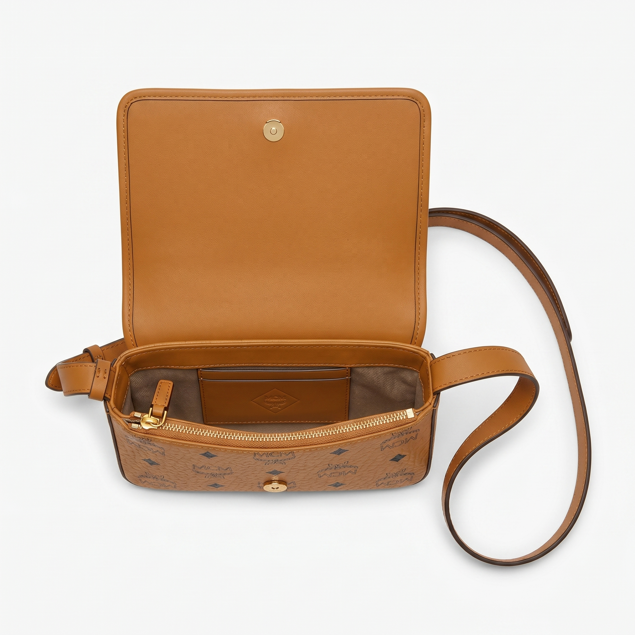 MCM Lanyard Umhängetasche Cognac
