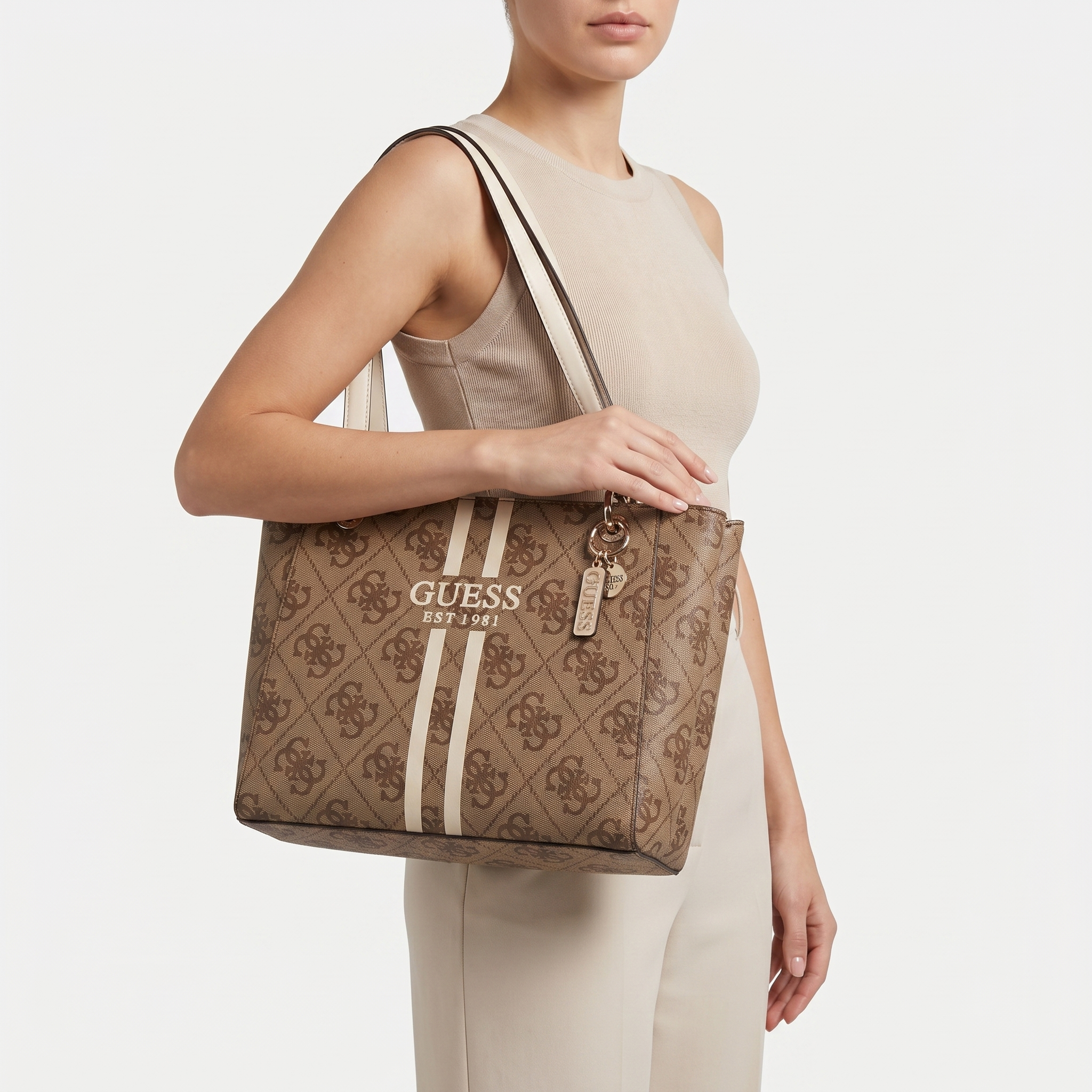 Guess Noelle Shopper Strich Latte Logo