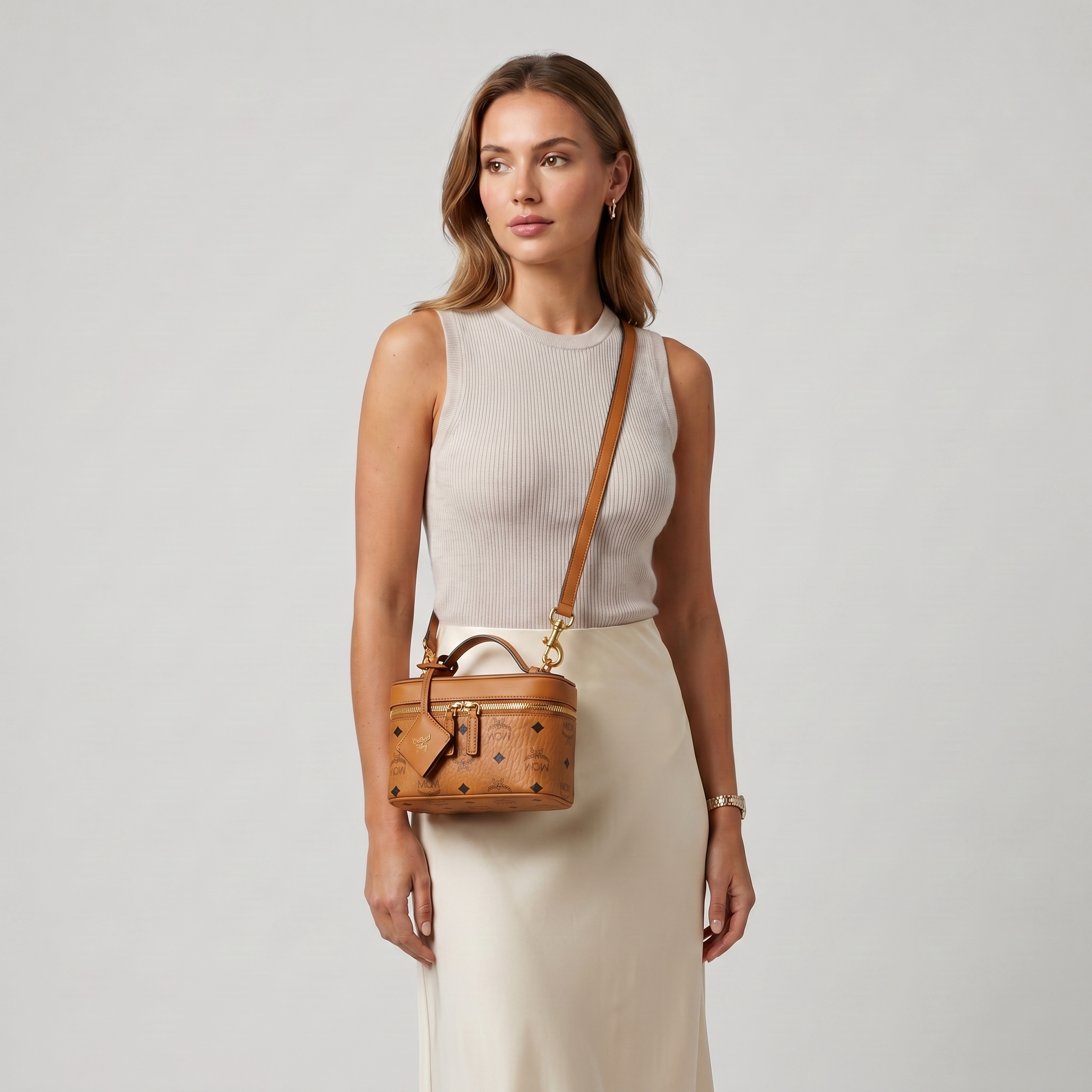 MCM Aren Vanity Case in Visetos Leather Cognac