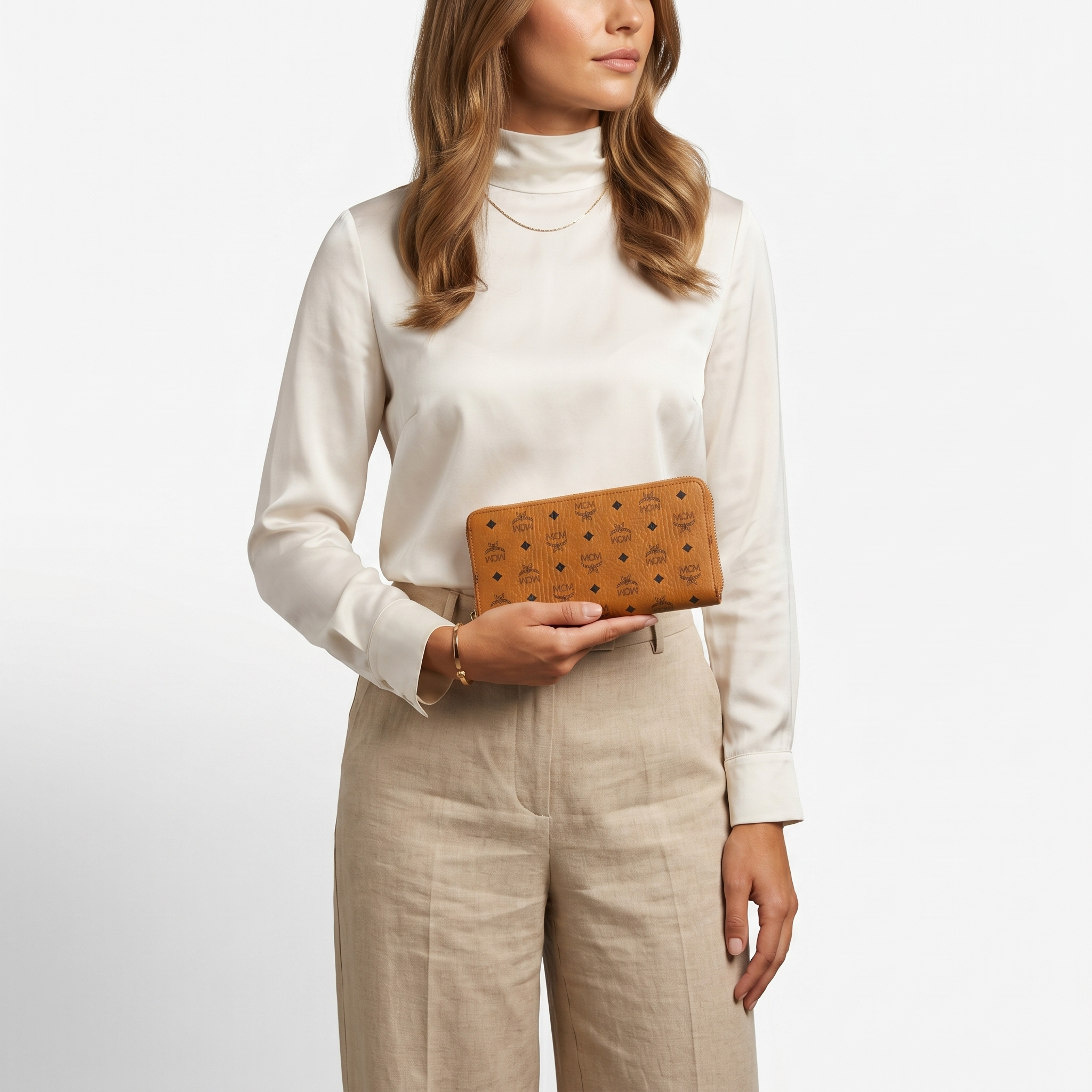 MCM Aren Visetos Zip Brieftasche - Cognac
