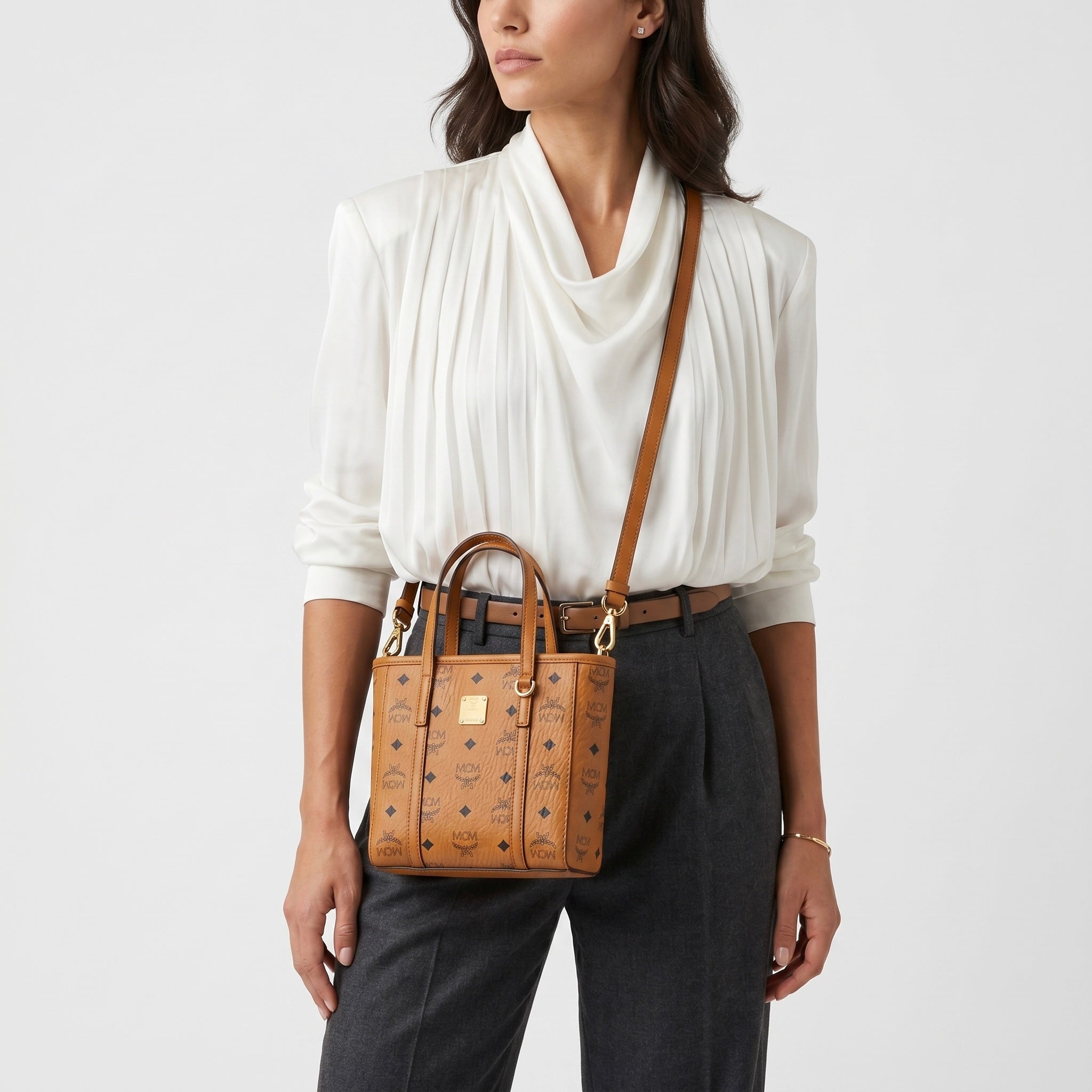 MCM Toni Shopper Small Cognac