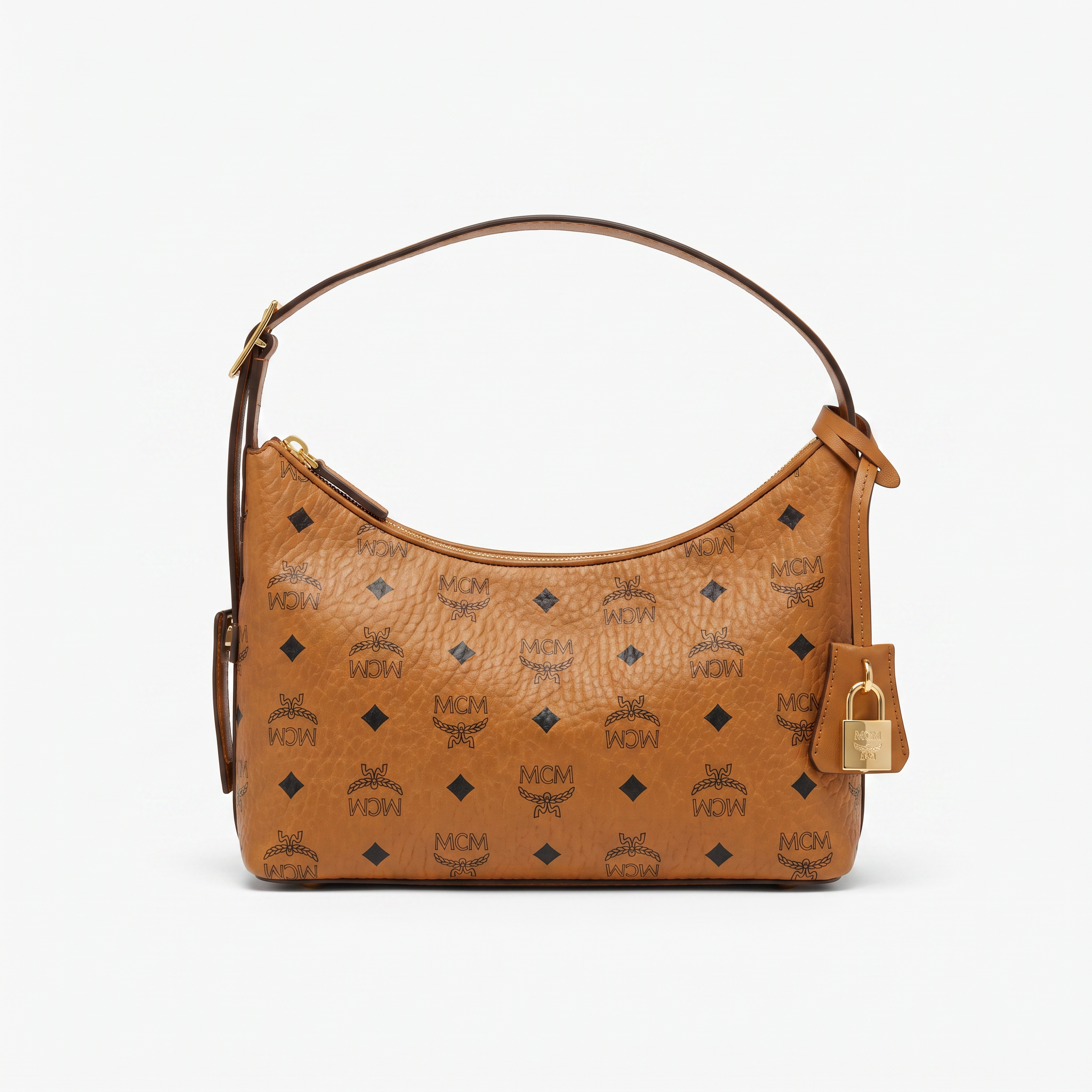 MCM Aren Hobo in Visetos Small Cognac