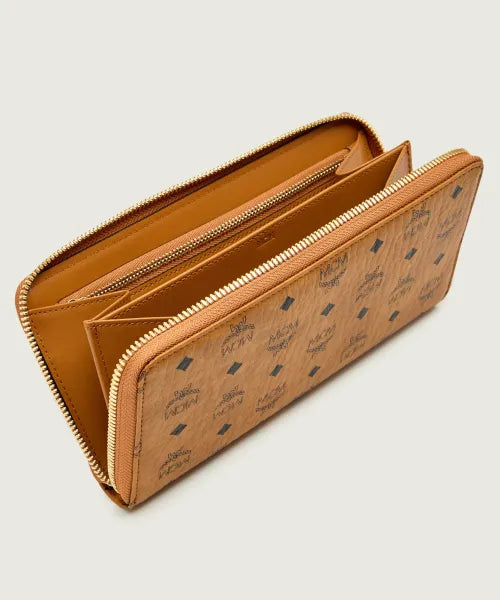 MCM Aren Visetos Zip Brieftasche - Cognac