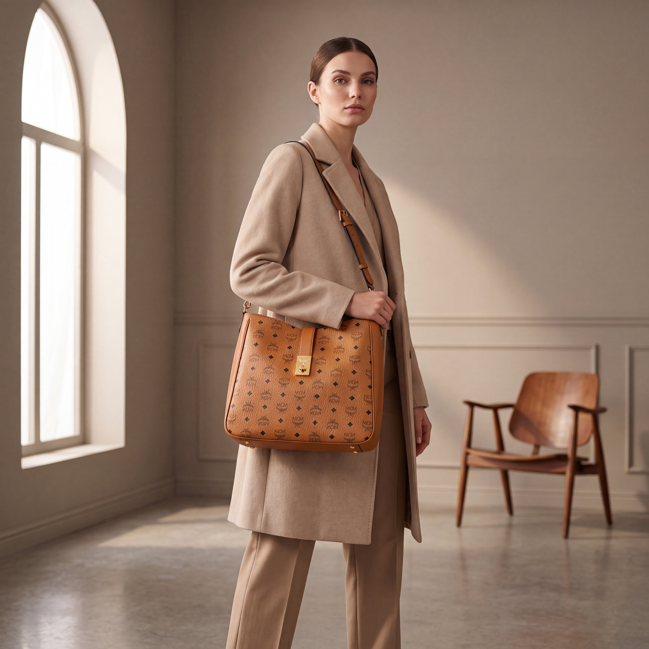 MCM Tracy Hobo in Visetos Cognac