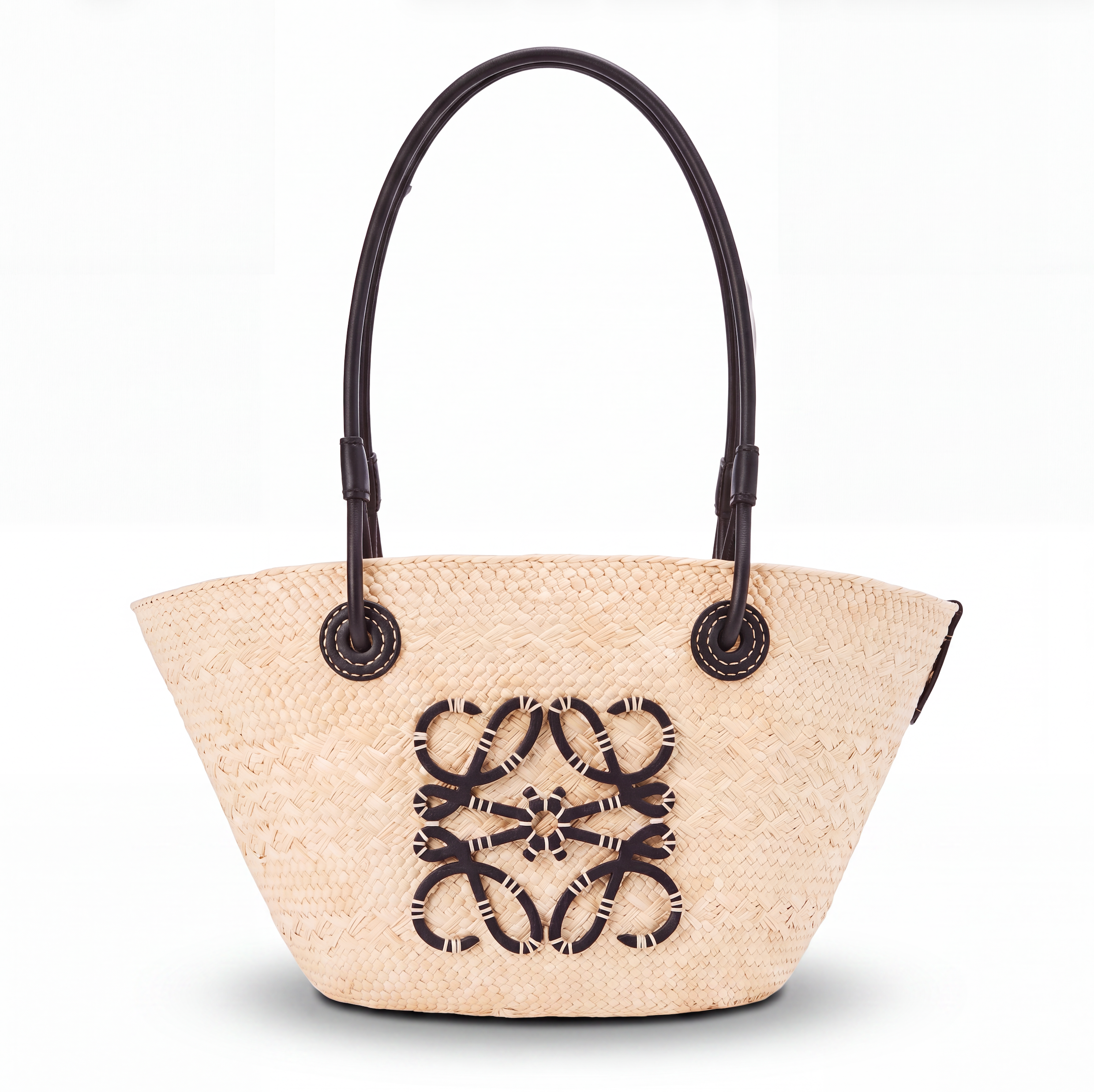 Loewe Anagram Basket Bag Small aus Iraca Palme & Kalbsleder - Schwarz