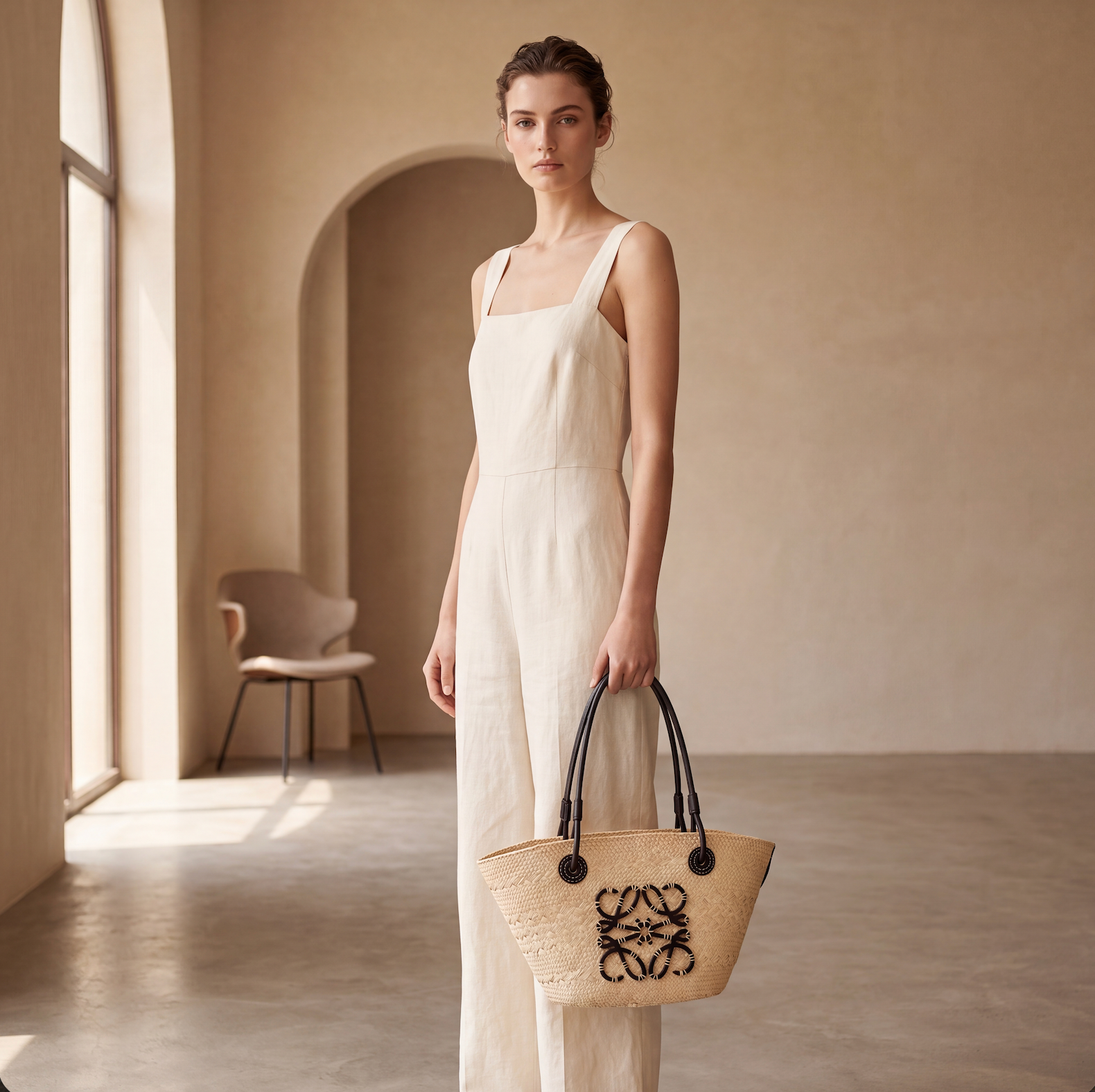 Loewe Anagram Basket Bag Small aus Iraca Palme & Kalbsleder - Schwarz