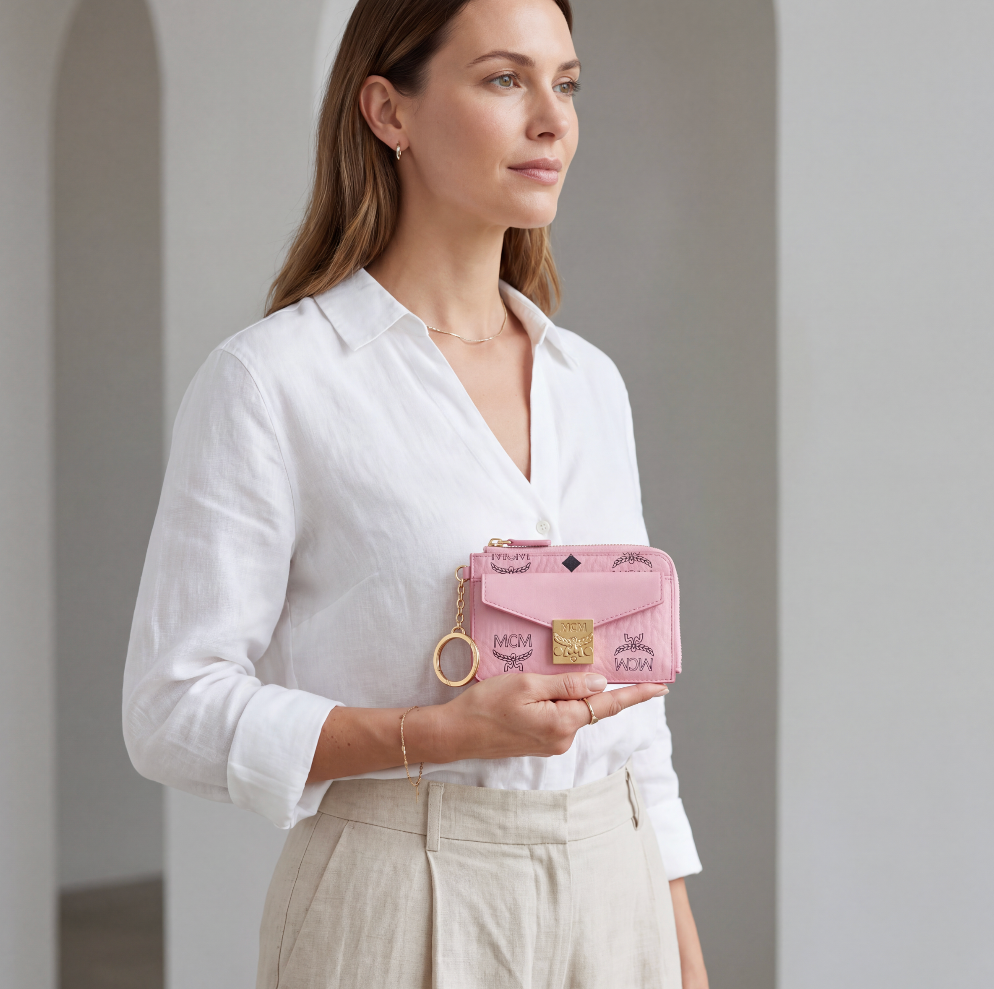 MCM Mini Tracy Kartenetui in Visetos Rosa