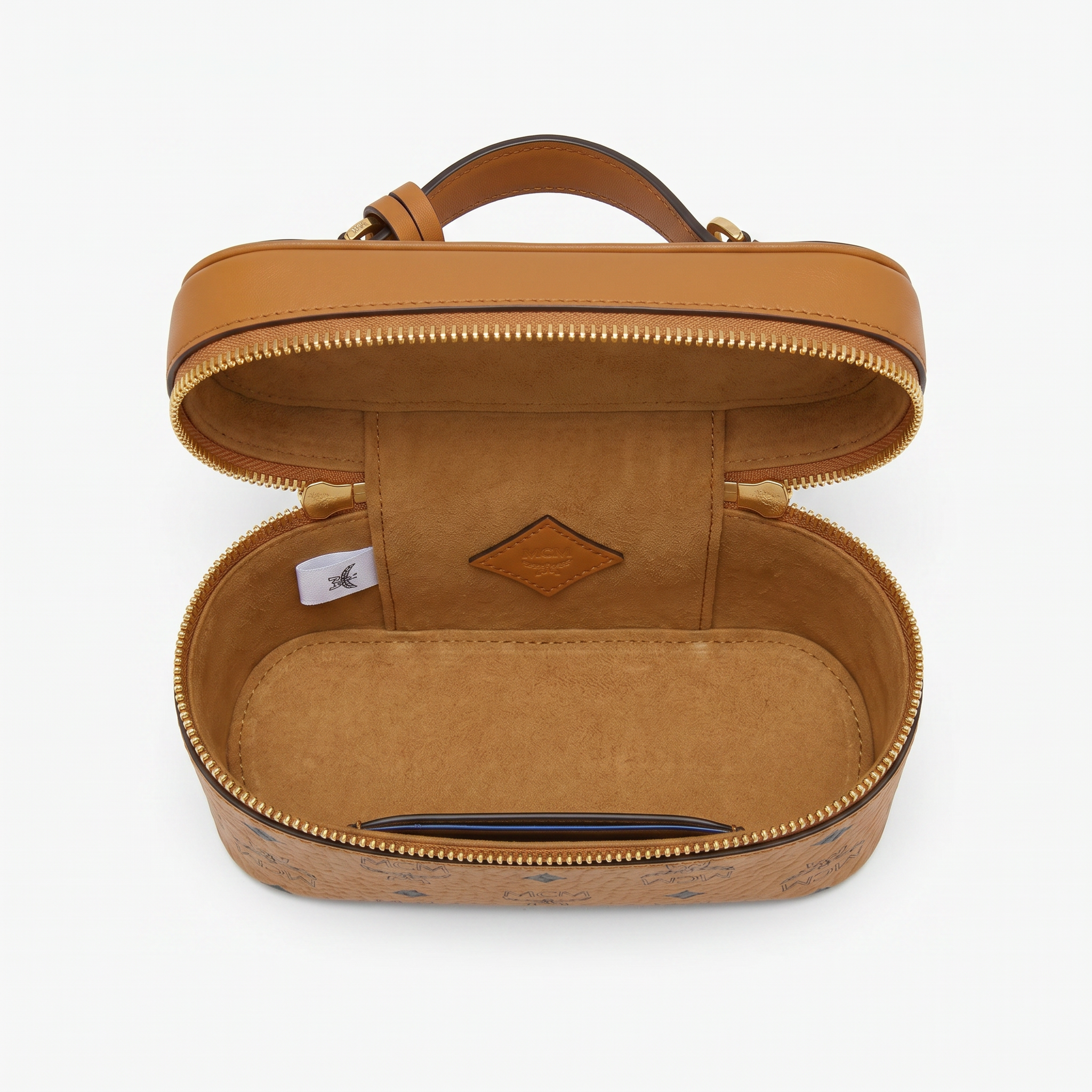 MCM Aren Vanity Case in Visetos Leather Cognac