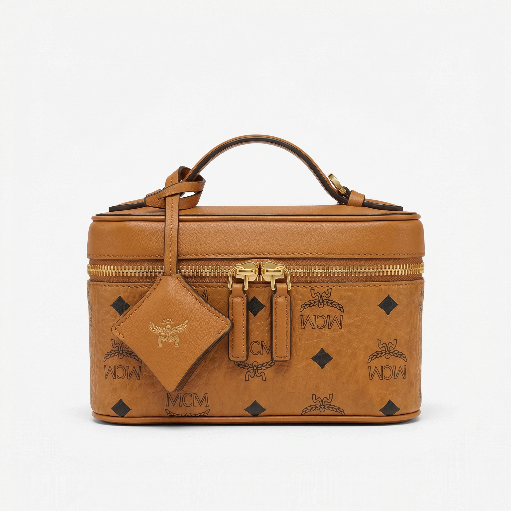 MCM Aren Vanity Case in Visetos Leather Cognac