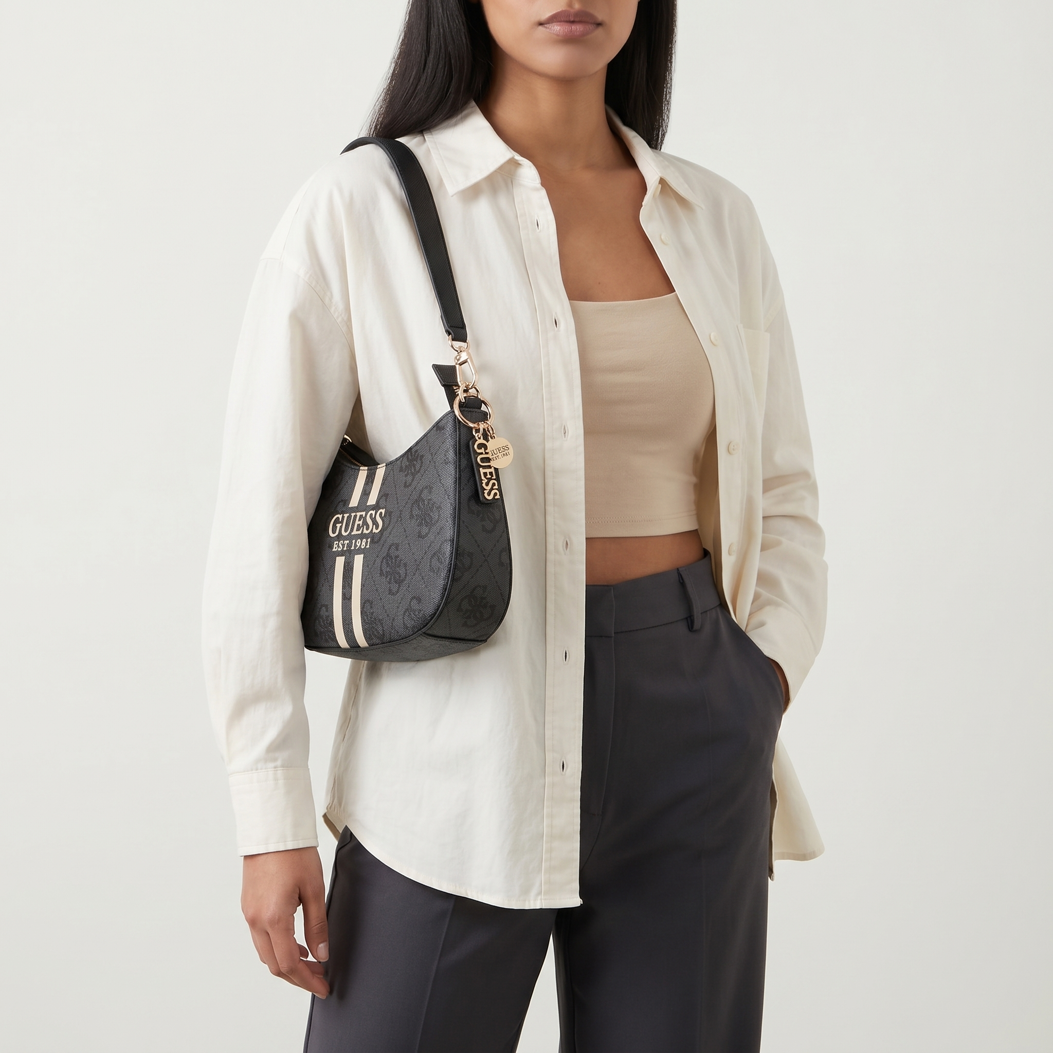 Guess Noelle 4G Schultertasche Coal Logo