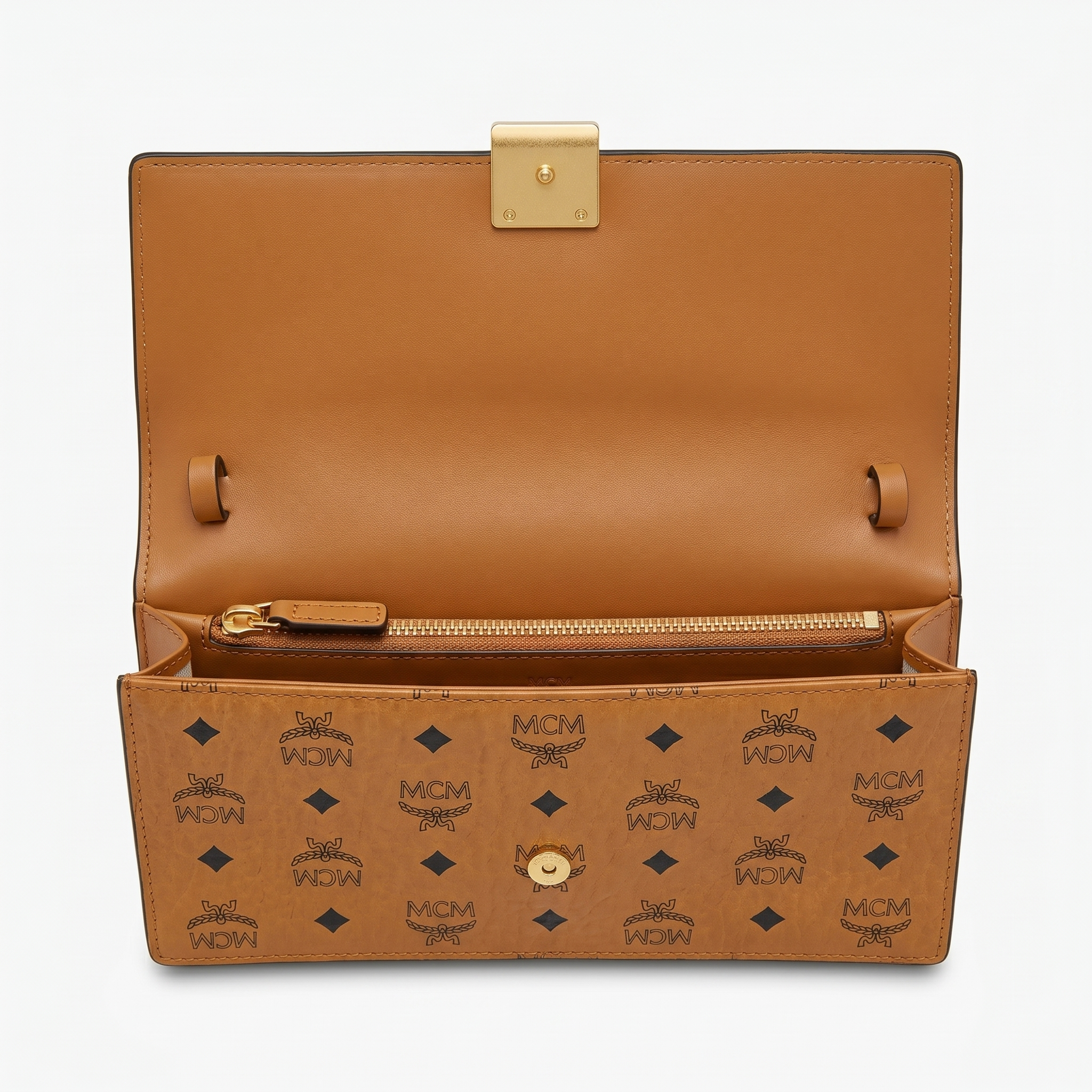 MCM Crossbody-Brieftasche Aren In Visetos Cognac