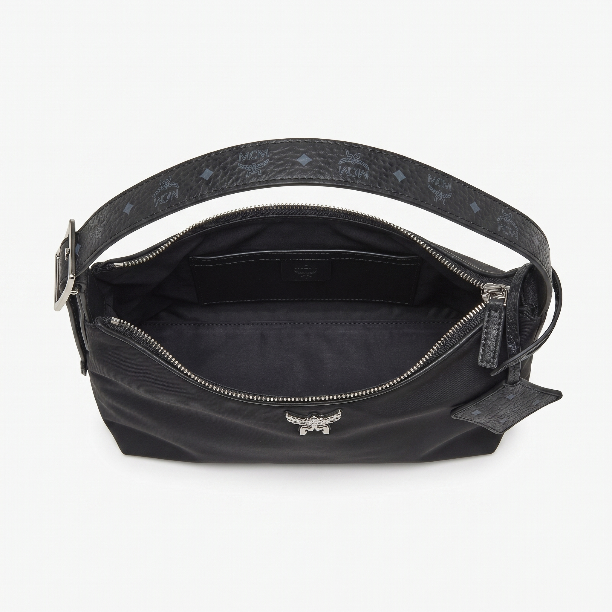 MCM Small Aren Hobo In Recycled Nylon & Monogram Print - Black