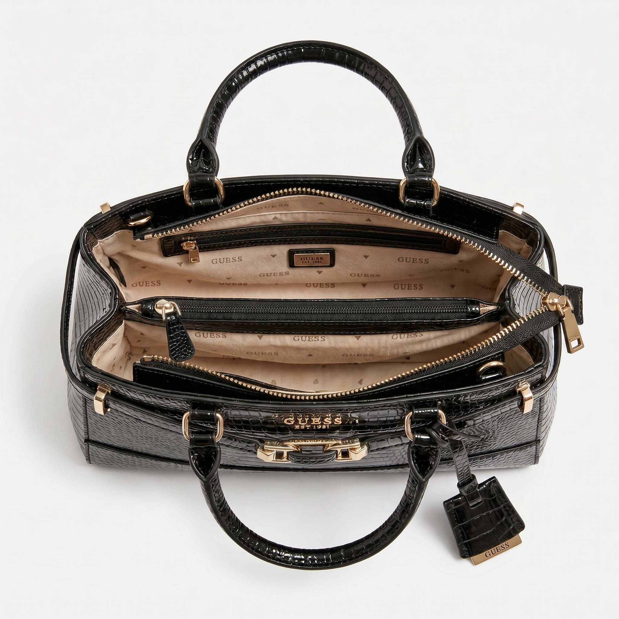 Guess Silvye Satchel Krokodil Black