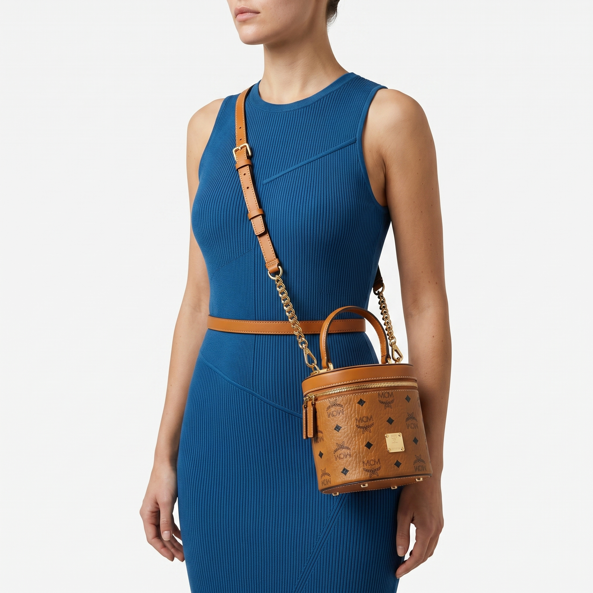 MCM Small Cylinder Crossbody Cognac