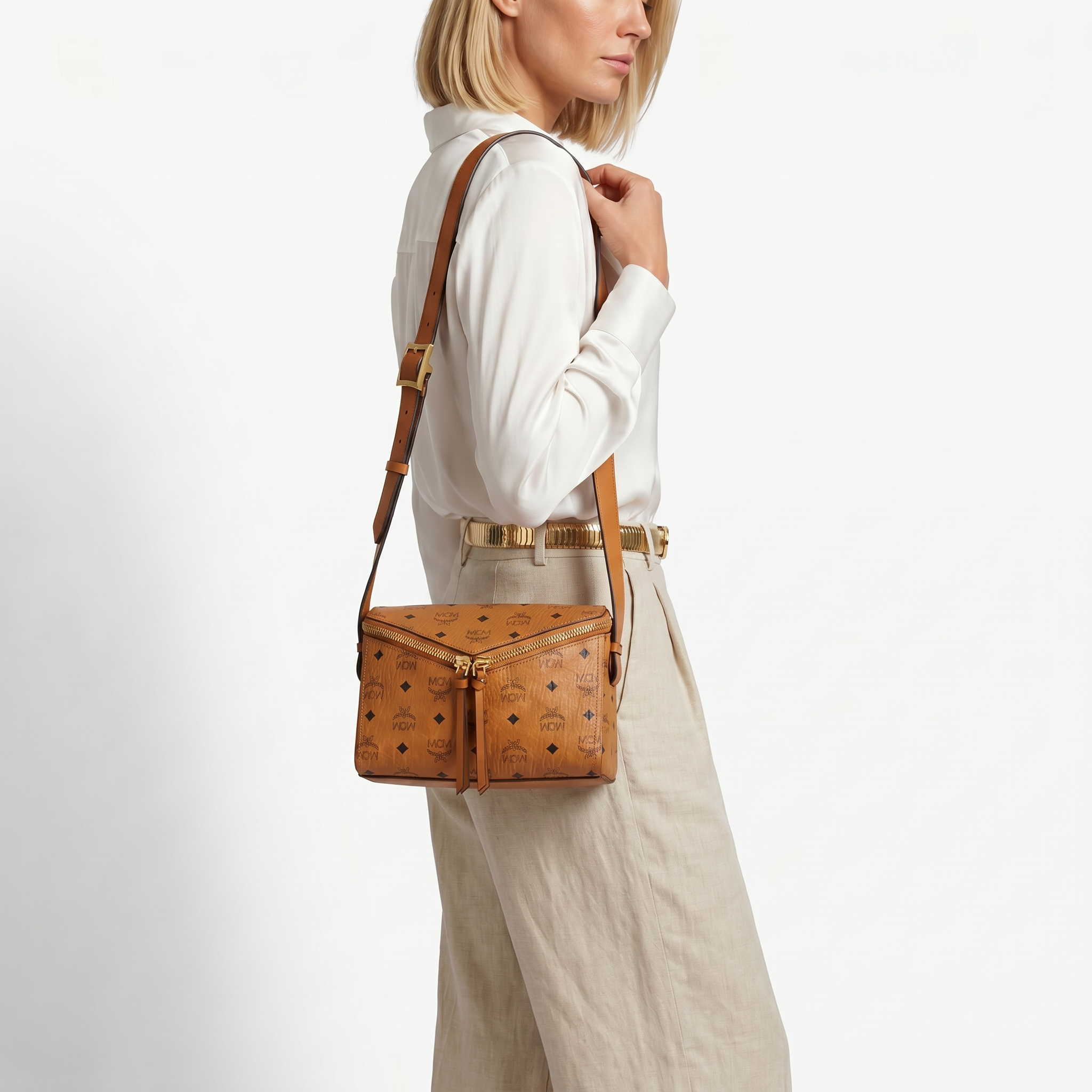MCM Diamant 3D Shoulder Bag in Visetos Cognac