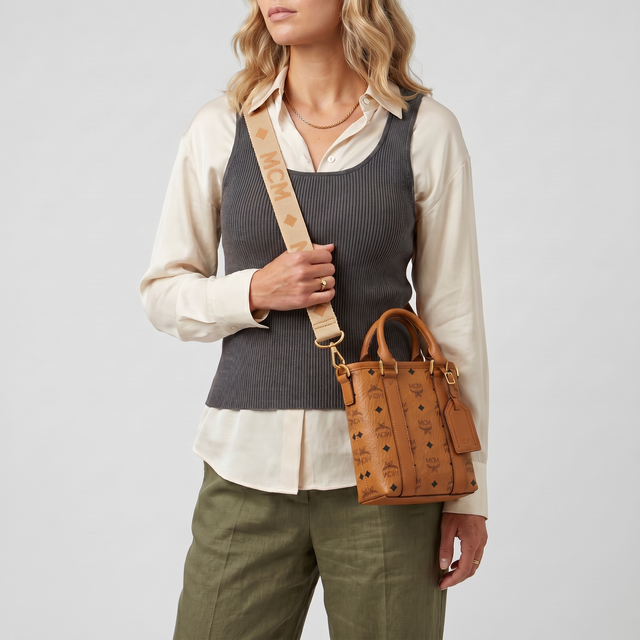 MCM Aren Mini Aren Tote Cognac