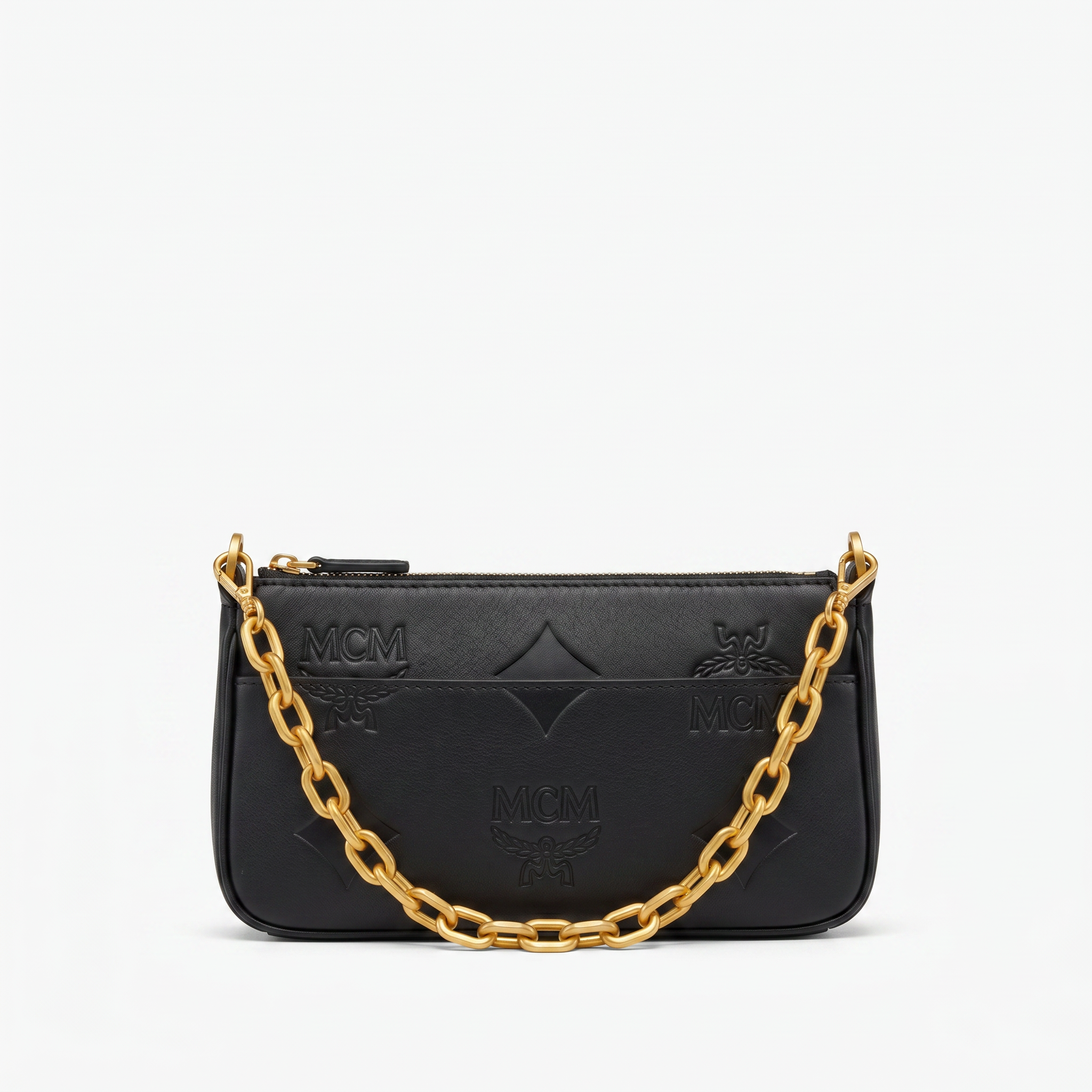 MCM Aren Umhängetasche Aus Leder Kette und Maxi-Monogram Schwarz