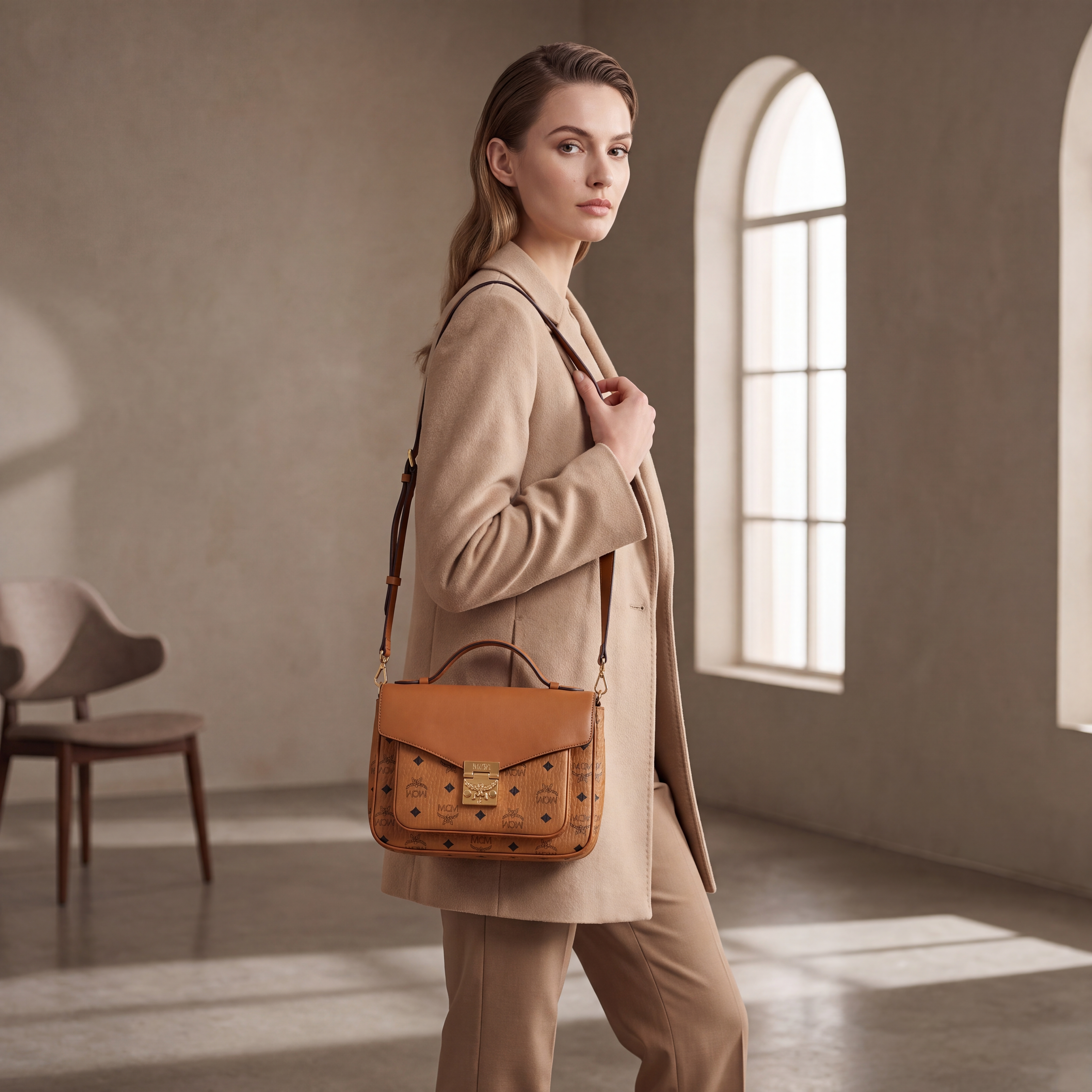 MCM Tracy Umhängetasche Cognac Medium
