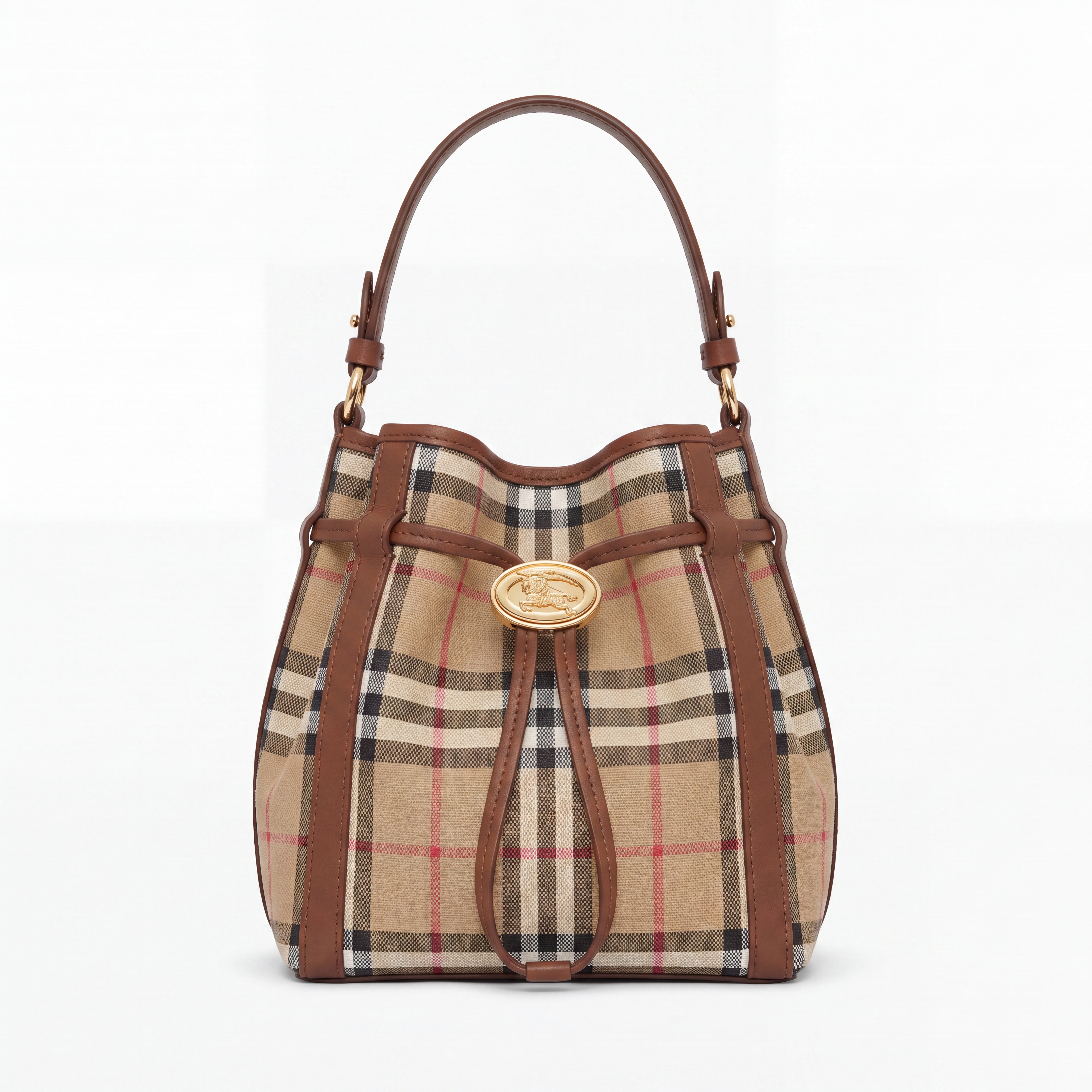 Burberry Bucket Bag in Check Small Beige